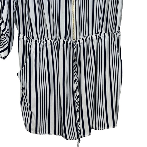 Belle TWEED QUARTER SLEEVE STRIPED SHORTS ROMPER WITH CINCHED WAIST - Picture 3 of 10